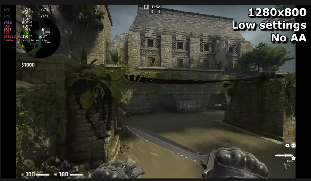 Image taken from a video on Youtube showcasing the performance of CS: GO on the Steam Deck.