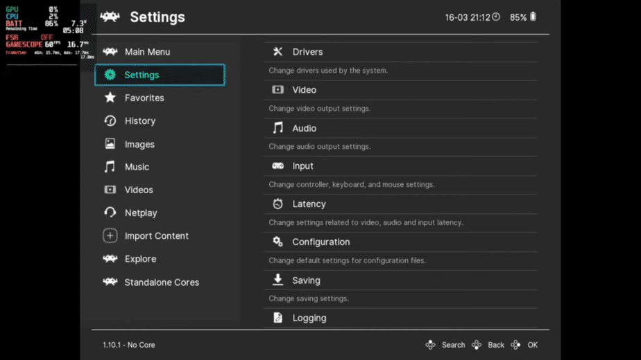 RetroArch settings