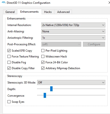 Graphics options of the Dolphin Emulator