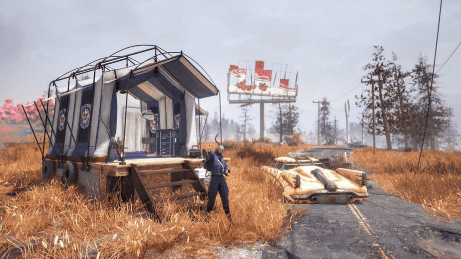 Screenshot of a Survival Tent in Fallout 76