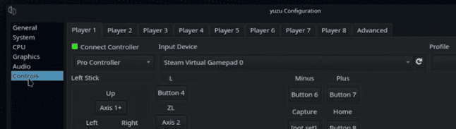 Screenshot of Controls Configuration