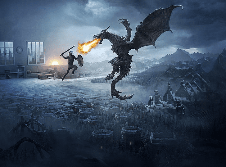 Fighting Dragons in Skyrim