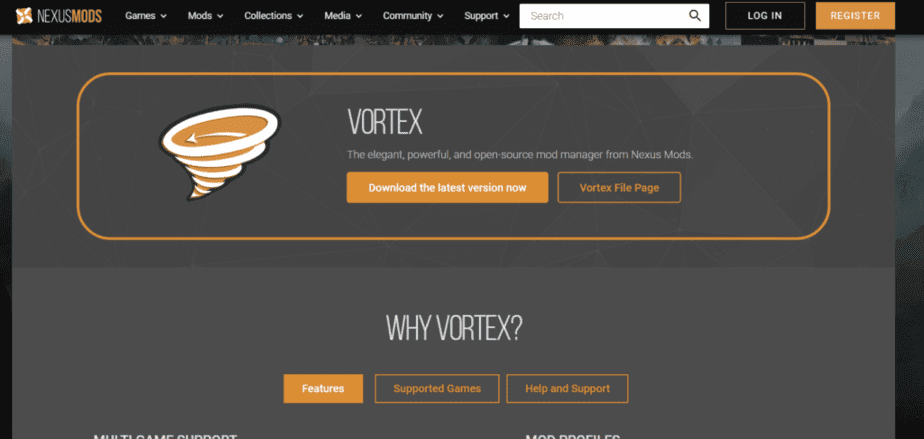Screenshot of the Vortex, Nexus Mods, Mod Manager
