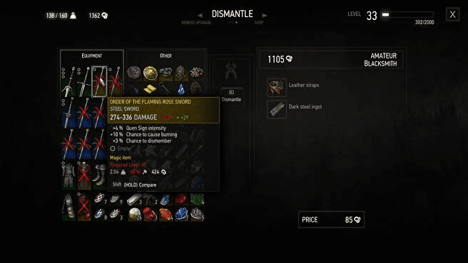 Dismantle Menu by Blacksmiths and Armorers