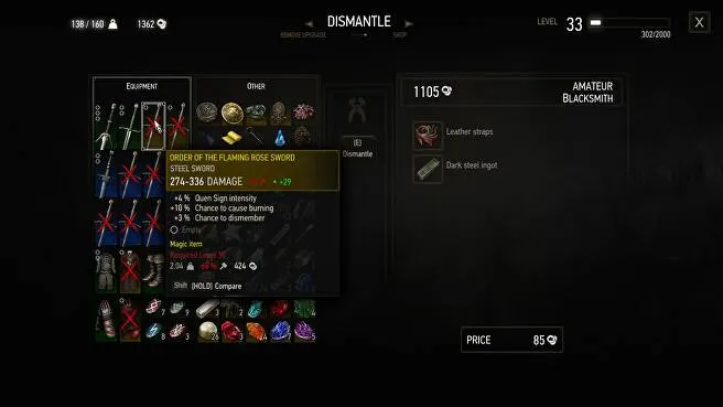 Dismantle Menu by Blacksmiths and Armorers