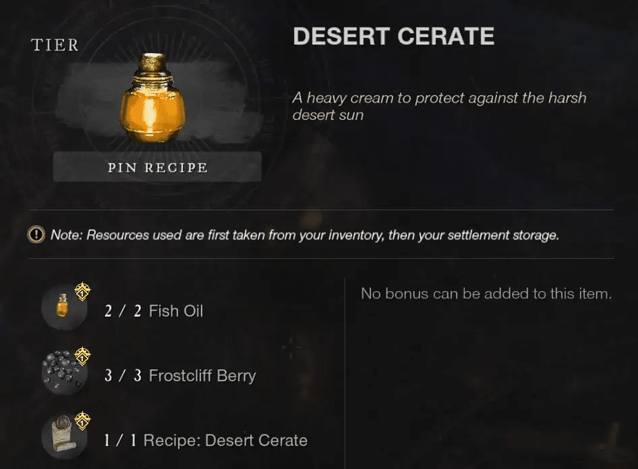 Desert Cerate Recipe - New World