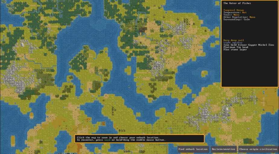 Embark Selection screen: Dwarf Fortress