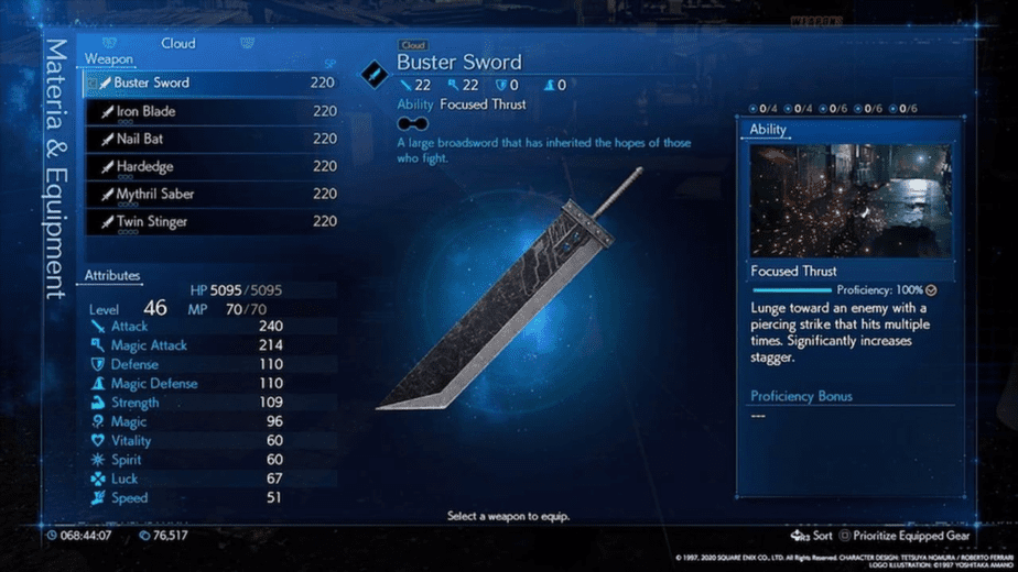 Final Fantasy VII Remake Weapons Buster Sword