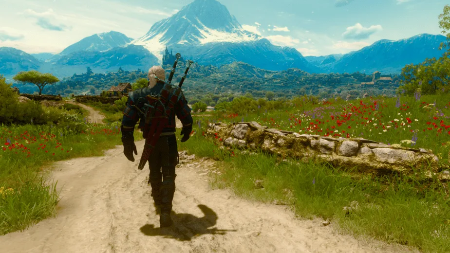 Geralt walking in Toussaint in The Witcher 3