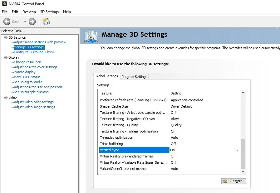 control panel v sync