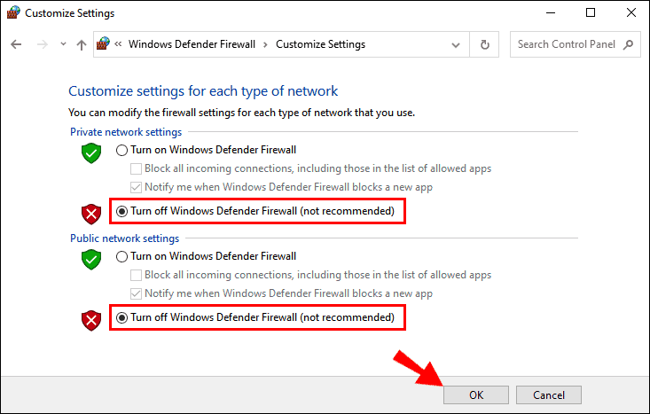 Disabling Windows Firewall