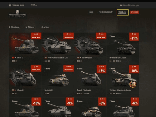 Premium Shop Tanks - World of Tanks