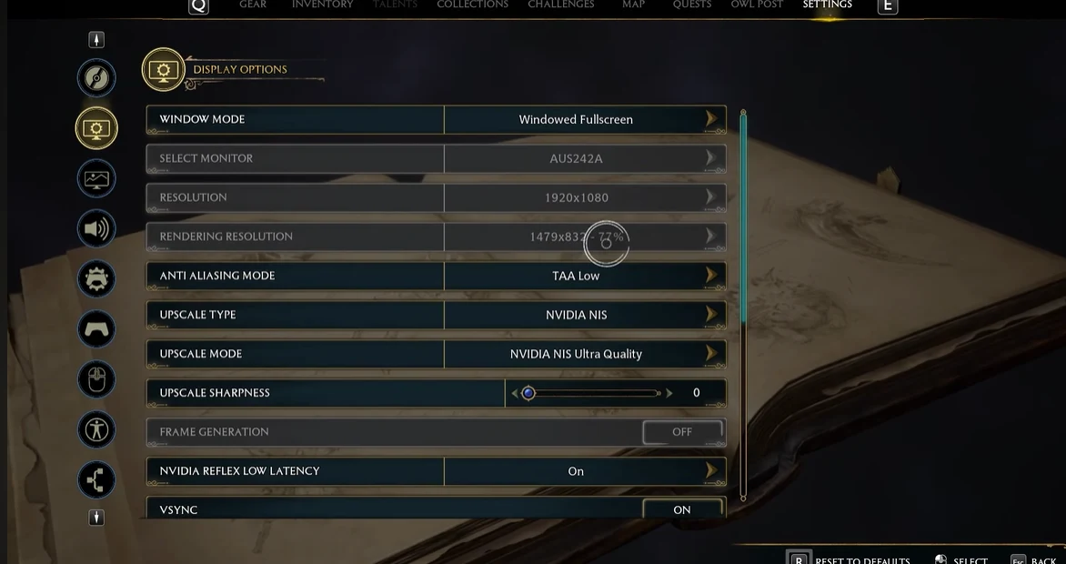 Display Settings in Hogwarts Legacy