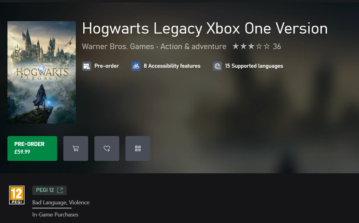 Hogwarts Legacy Pre-Order on the Xbox One Store