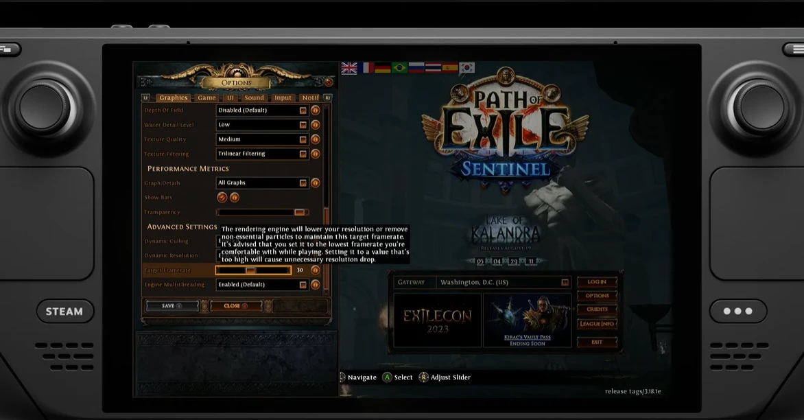 Path of Exile Graphics Settings for the Steam Deck
