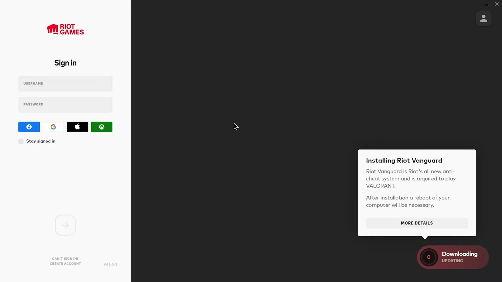 Installing Riot Vanguard - Valorant Sign Out