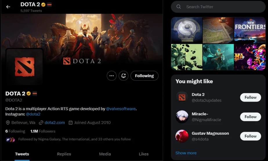 Dota 2 Twitter Page - Dota 2 Social Media