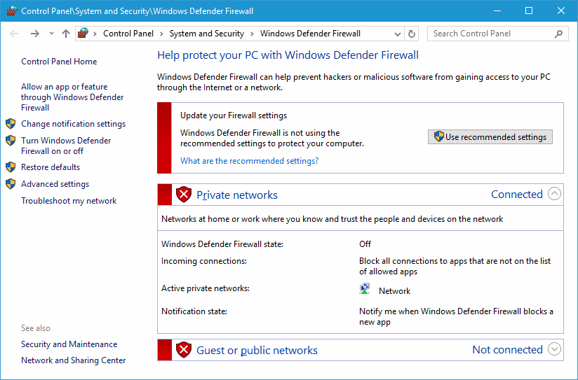 Disable Antivirus and Firewall Program