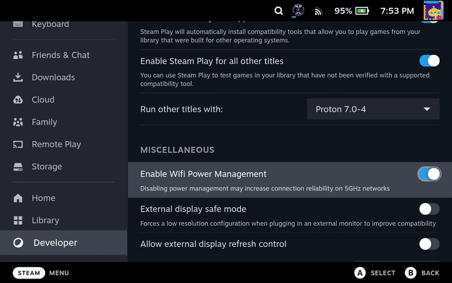 Steam Deck - WiFi Power Management Setting