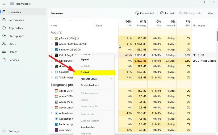 Task Manager - Close Background Applications