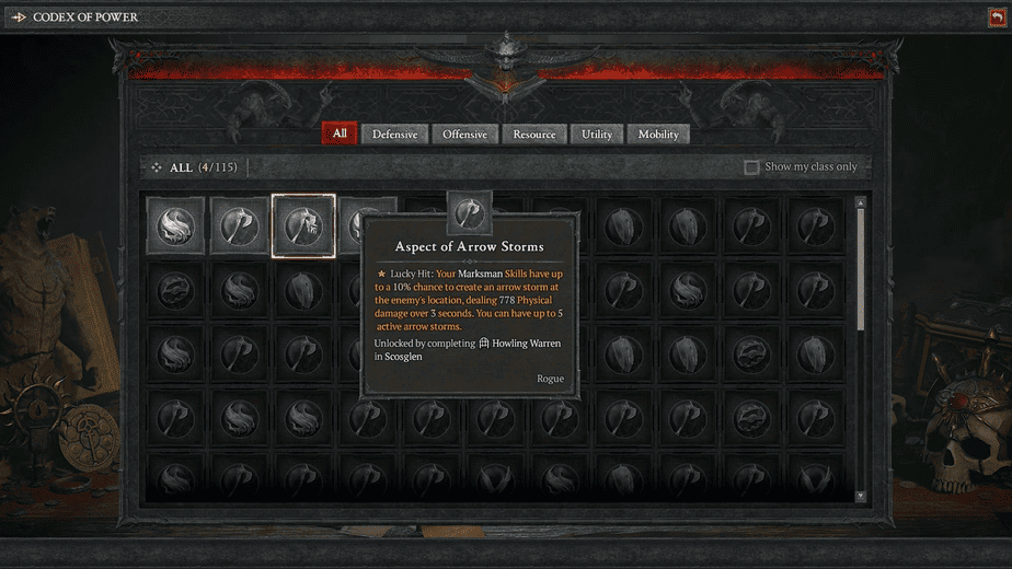 List of Aspects in Codex of Power - Diablo 4