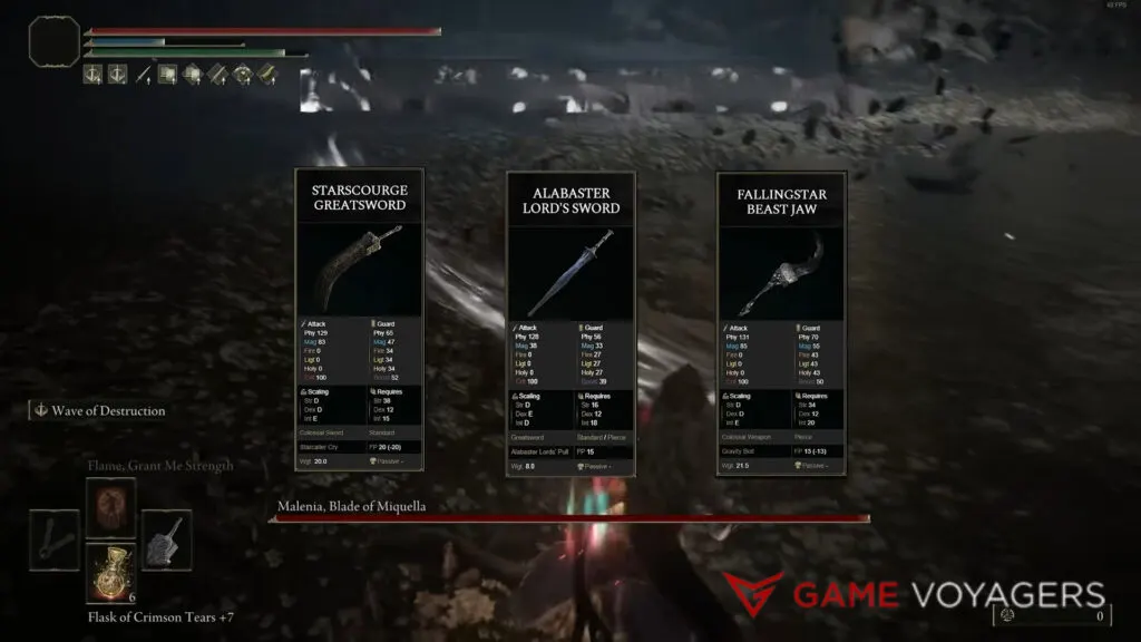 Starscourge Greatsword, Alabaster Lord's Sword, and Fallingstar Beast Jaw 