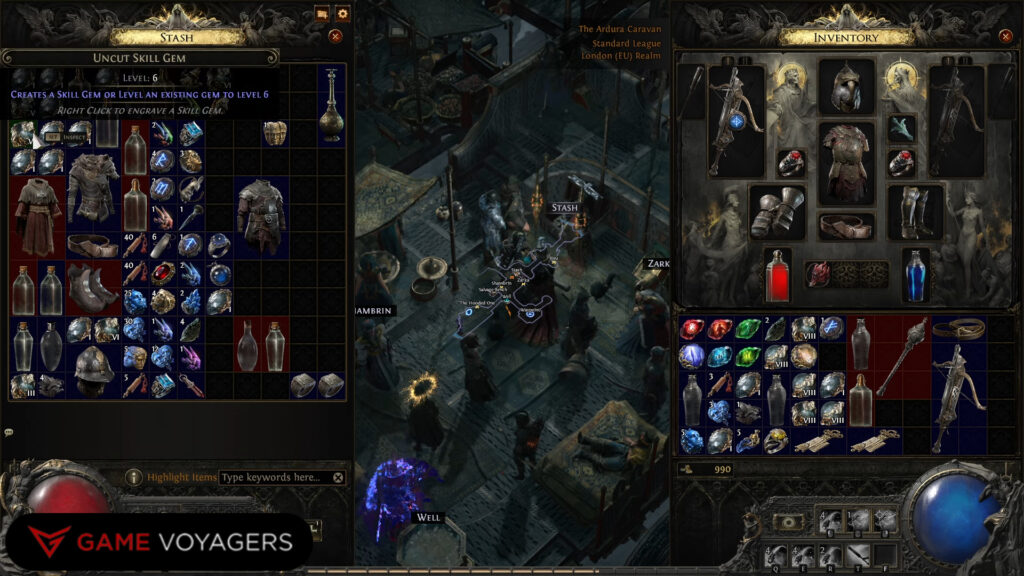 Uncut Skill Gems in Stash Path of Exile 2